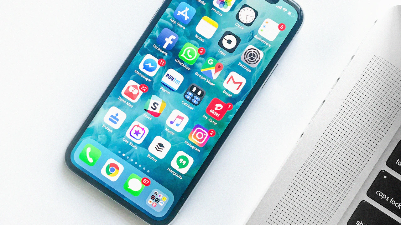 Modern foldable smartphone half-open showing its hinge and display
